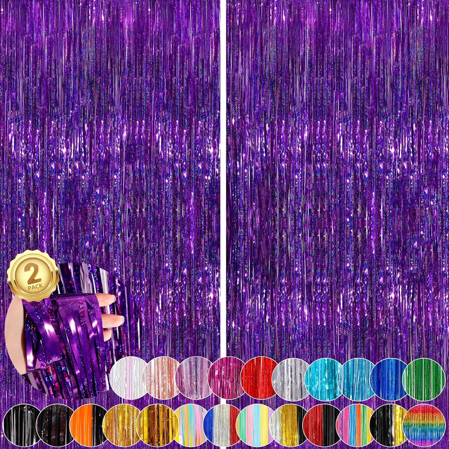 Black Fringe Curtain Party Streamers 2Pack 3.3x8.3 Ft Foil Fringe Backdrop Curtains for Birthday Wedding Bridal Baby Shower Halloween Decor Tinsel Streamers Black Party Decorations Door Streamers