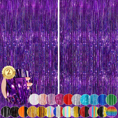 Black Fringe Curtain Party Streamers 2Pack 3.3x8.3 Ft Foil Fringe Backdrop Curtains for Birthday Wedding Bridal Baby Shower Halloween Decor Tinsel Streamers Black Party Decorations Door Streamers