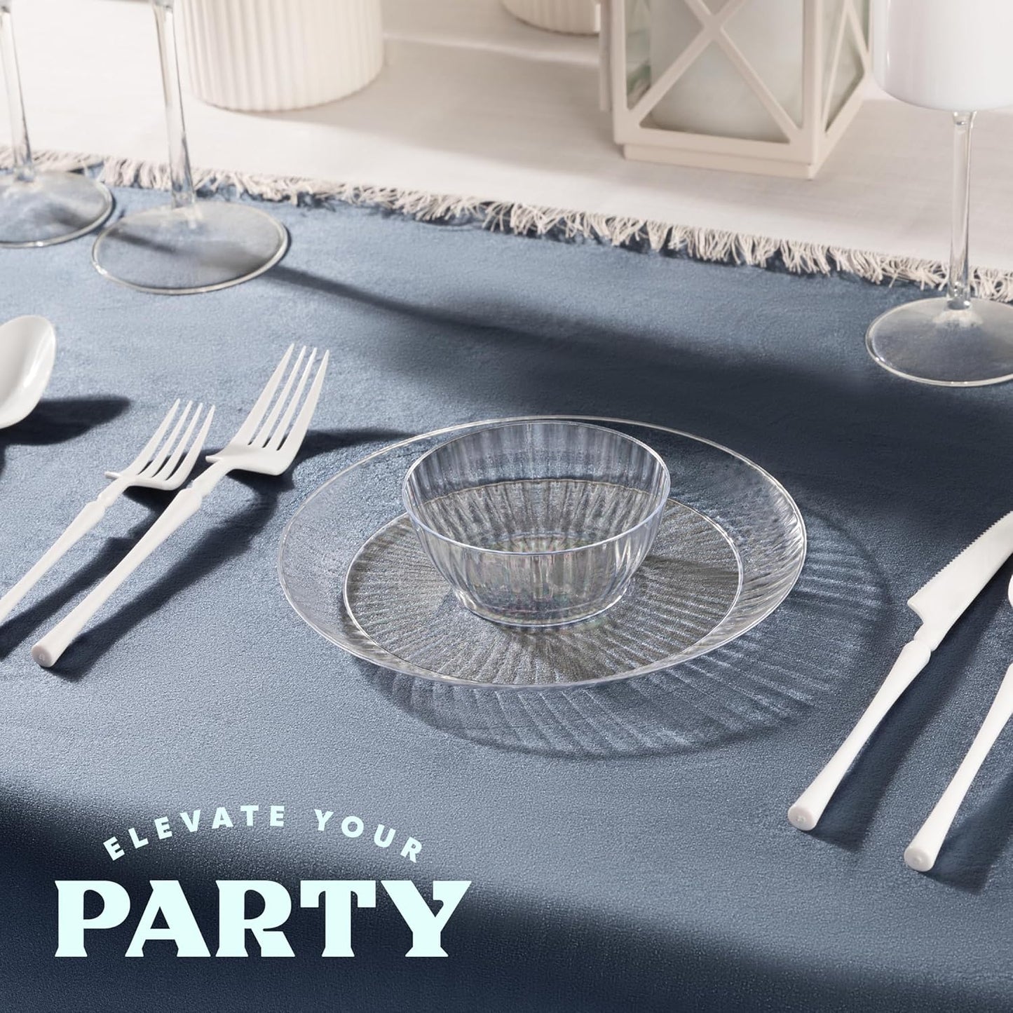 PLASTICPRO 30 Pack Crystal Like Clear Disposable Plastic Plates Dinner Dishes 6 ounce Bowls for Special Occasions Parties