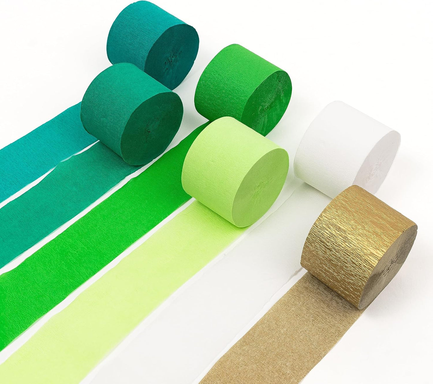 HOUSE OF PARTY Blue Skies Crepe Paper Streamers 6 Crepe Paper Rolls 492ft (1.8 Inch x 82 Ft/Roll) - Pack of 4 Shades of Blue, 1 Silver, 1 White Streamers Party Decorations