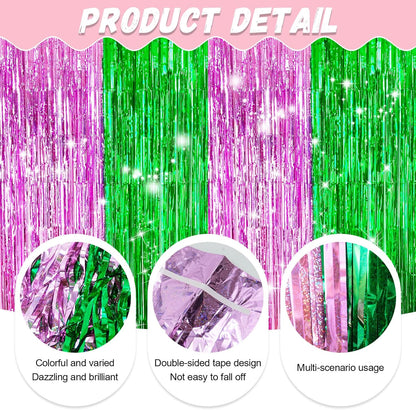 2 Pack Shiny Silver Tinsel Foil Fringe Curtains, 3.3ft x 6.6ft Iridescent Streamers Party Photo Backdrop for Birthday, Wedding, Engagement, Bachelorette Party Decoration