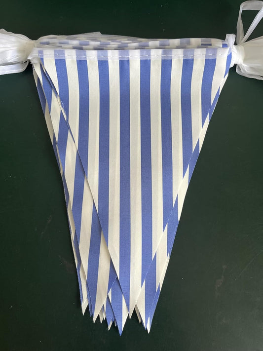 20 Meters 66ft Blue and White Stripes Pennant Bunting Striped Banner, Double Sided Fabric Triangle Fags Garlands Party Decorations for Birthday Baby Shower