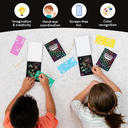 BONNYCO Rainbow Scratch Art for Kids 16 Sets with Notebook, Stencil and Wooden Stylus. Party Favors, Goodie Bags Stuffers for Kids, Classroom Prizes. End of Year Gifts Ages 3 to 12