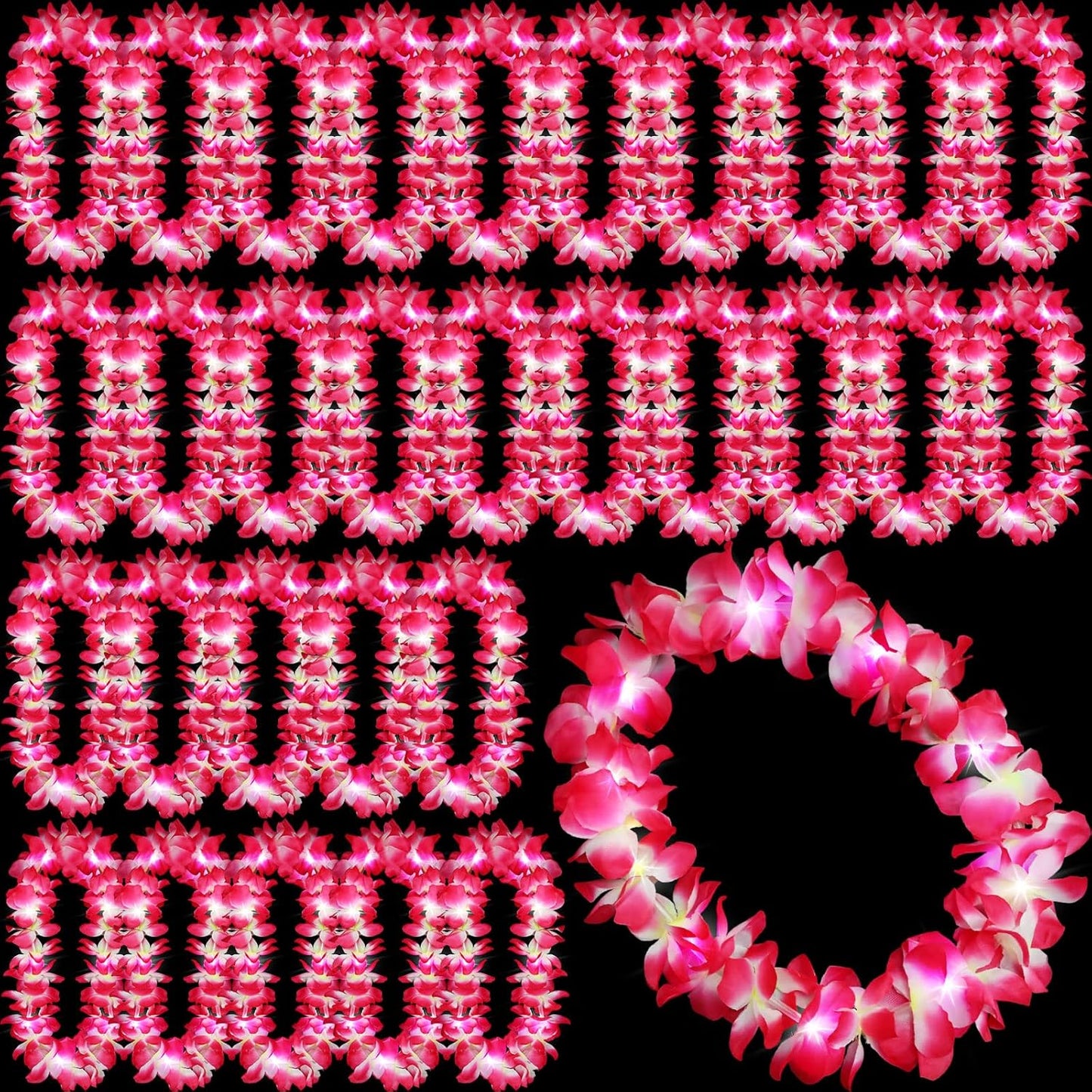 Sherr 24 Pcs LED Leis Light Up Purple and Gold Hawaiian Flower Necklaces, Graduation 2026 Party Supplies, Class of 2026 Leis for Beach Wedding Luau Glow Party Favors