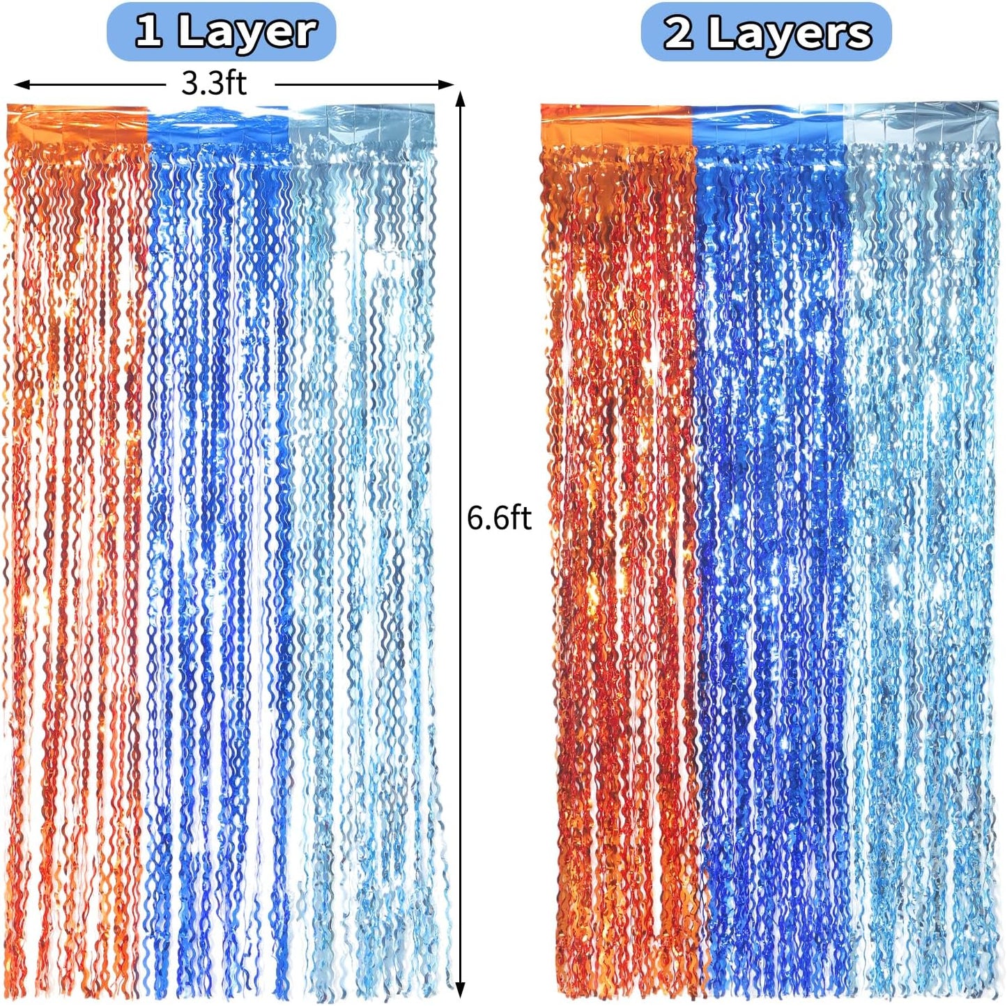 3 Pack Colorful Foil Fringe Curtain Backdrop - 6.6 x 3.3 ft Wavy Rainbow Tinsel Backdrop Curtain Metallic Streamers Iridescent Holiday Photo Booth Party Decorations