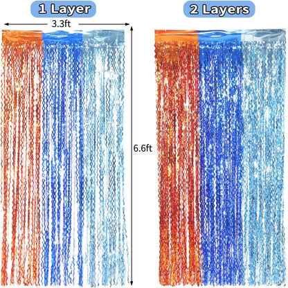 3 Pack Colorful Foil Fringe Curtain Backdrop - 6.6 x 3.3 ft Wavy Rainbow Tinsel Backdrop Curtain Metallic Streamers Iridescent Holiday Photo Booth Party Decorations