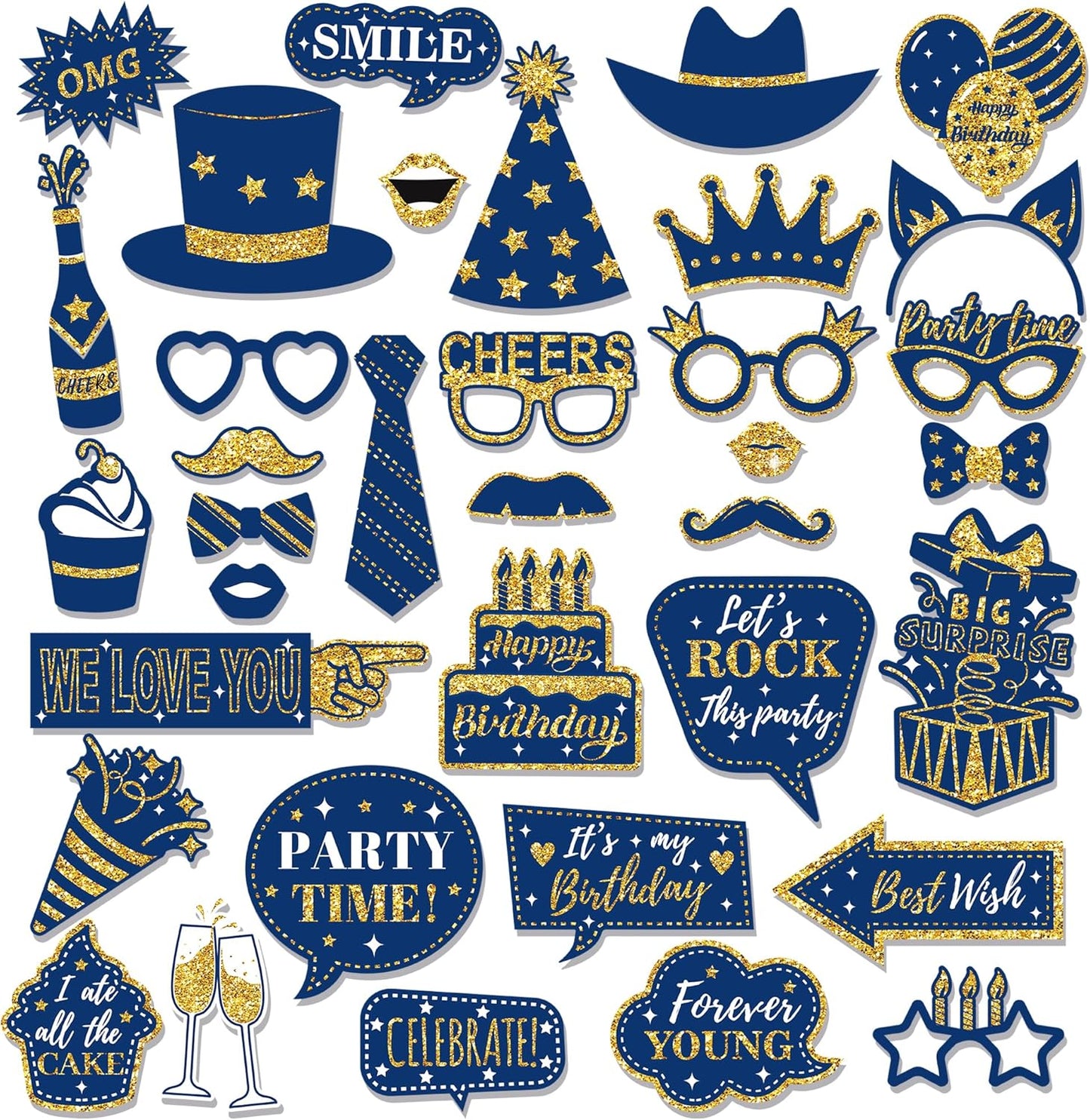 36 PCS Birthday Photo Booth Props Party Supplies Holiday Picture Decorations Photo Booth Props for Birthday Party Favors Pose Sign Kit Fun for Party (Purple and Black)