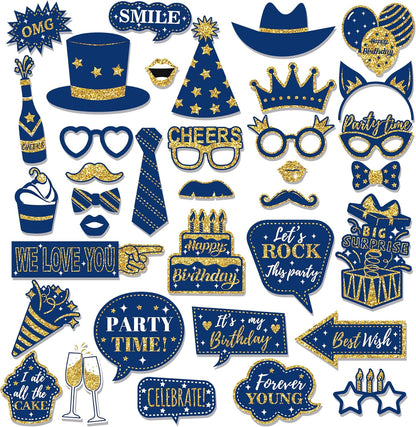 36 PCS Birthday Photo Booth Props Party Supplies Holiday Picture Decorations Photo Booth Props for Birthday Party Favors Pose Sign Kit Fun for Party (Purple and Black)