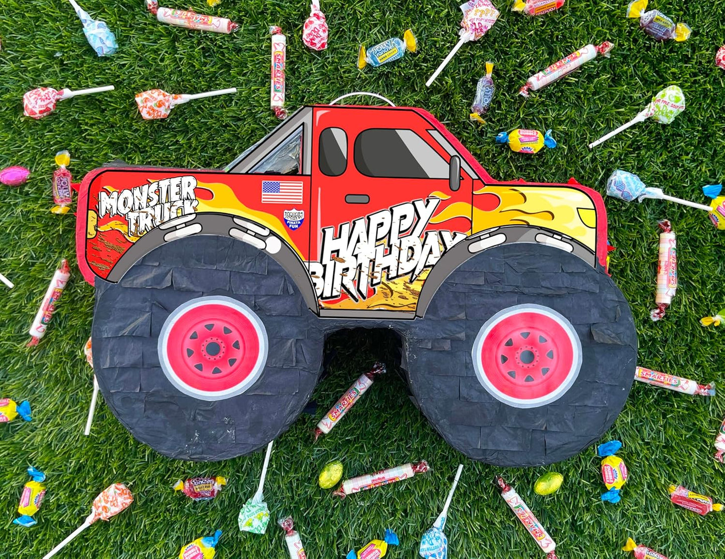 Jergrim Blue Monster Truck Piñata, Small 4 Piece Set, perfect for Kids Birthday Parties, Race Car Party Supplies fits piñata candy and party favors (17”X11”) Durable!
