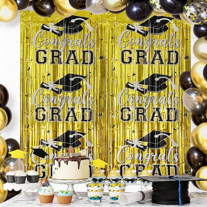 Gradution Party Suppiles Backdrop Decoration 2026, Claas of 2026 Streamer Tinsel Foil Fringe Curtains, Photo Booth Prop Backdrop, Black Grad Photo Backgrounds