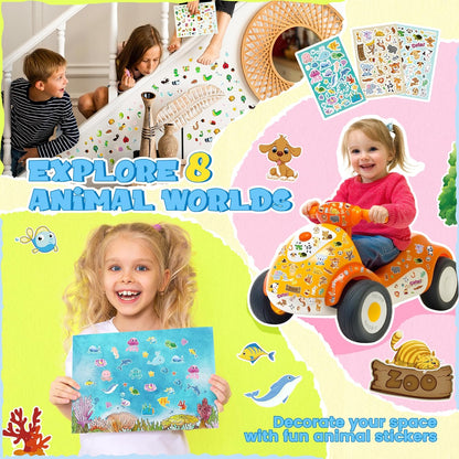 Sinceroduct 64 Sheets Stickers for Kids, 1800+pcs Animal Sticker, 16 Animal Themes Water Bottle Stickers, Scrapbooking Party Favors Classroom for Kids, Children, Teacher, Parent