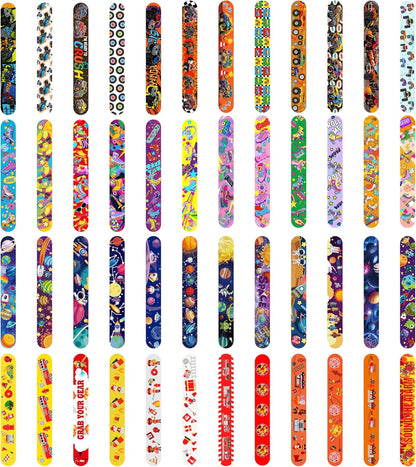 Slap Bracelets Party Favors 48Pcs Slap Bracelets Bulk Party Snap Bracelets Gifts for kids Butterflies,Space multi-themed School Classroom Prizes Exchange (B:Space,Trucks,Fire trucks,Roller skates)