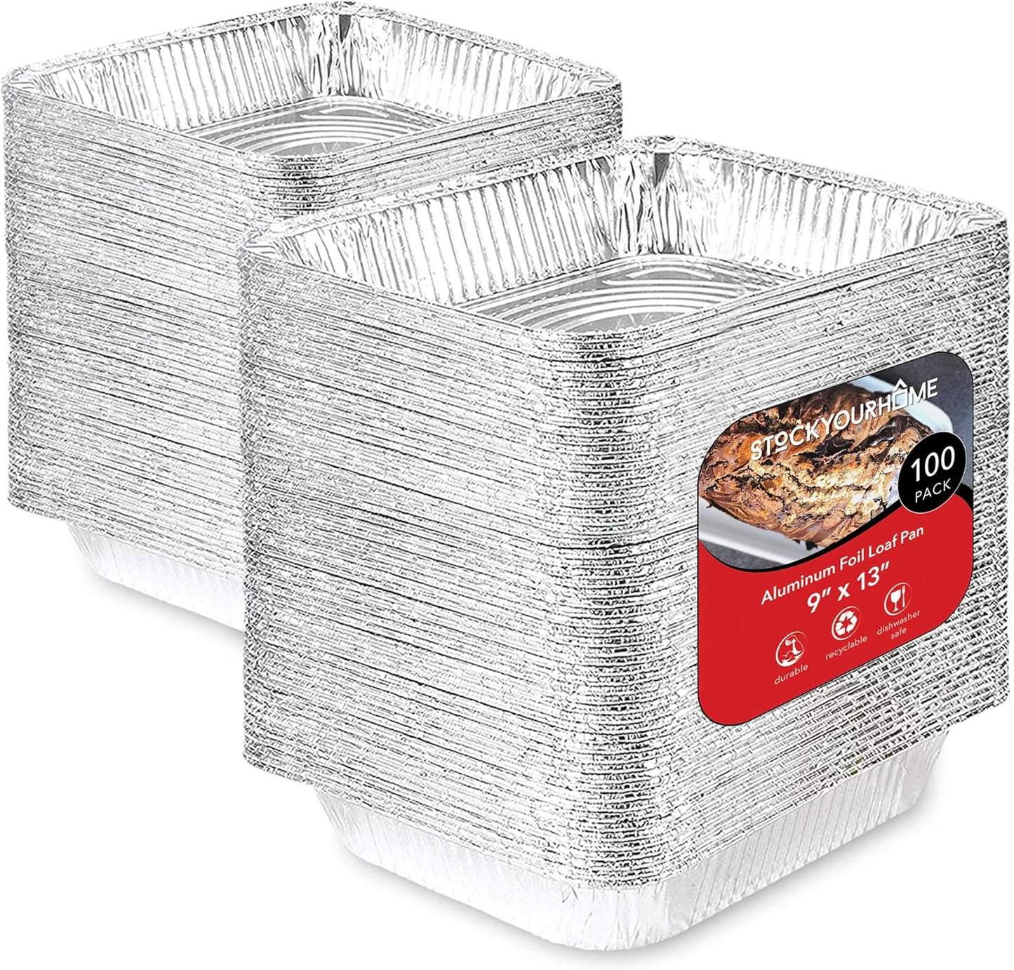 Stock Your Home Aluminum Pans 9x13 Disposable Foil Pans (30 Pack) - Half Size Steam Table Deep Trays - Tin Foil Pans Great for Cooking, Heating, Storing, Prepping Food