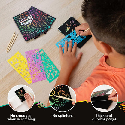 BONNYCO Rainbow Scratch Art for Kids 16 Sets with Notebook, Stencil and Wooden Stylus. Party Favors, Goodie Bags Stuffers for Kids, Classroom Prizes. End of Year Gifts Ages 3 to 12