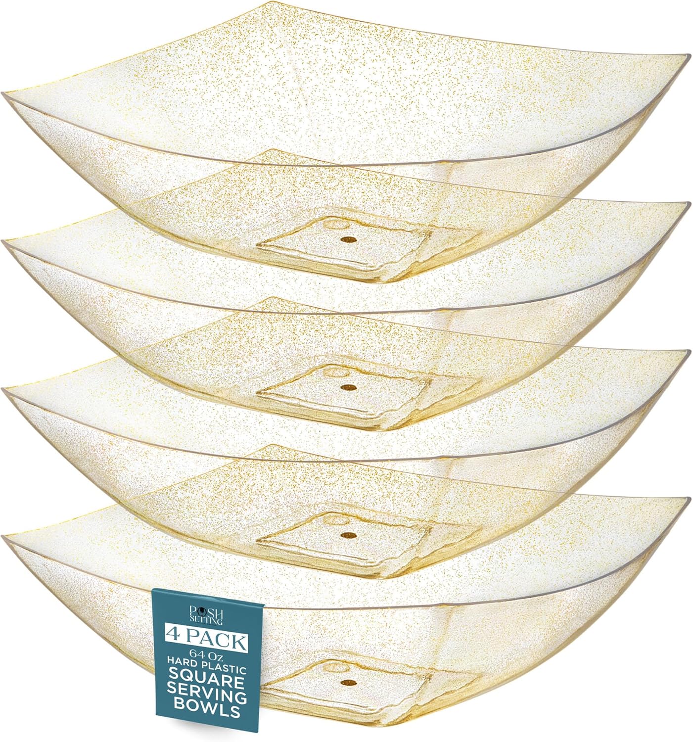 Posh Setting - Clear Plastic Serving Bowls for Party (8oz - 4 Pack) Square, Disposable, Salad & Fruit Bowls for Party Table, Candy Containers for Candy Buffet