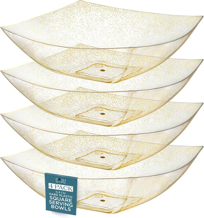 Posh Setting - Clear Plastic Serving Bowls for Party (8oz - 4 Pack) Square, Disposable, Salad & Fruit Bowls for Party Table, Candy Containers for Candy Buffet