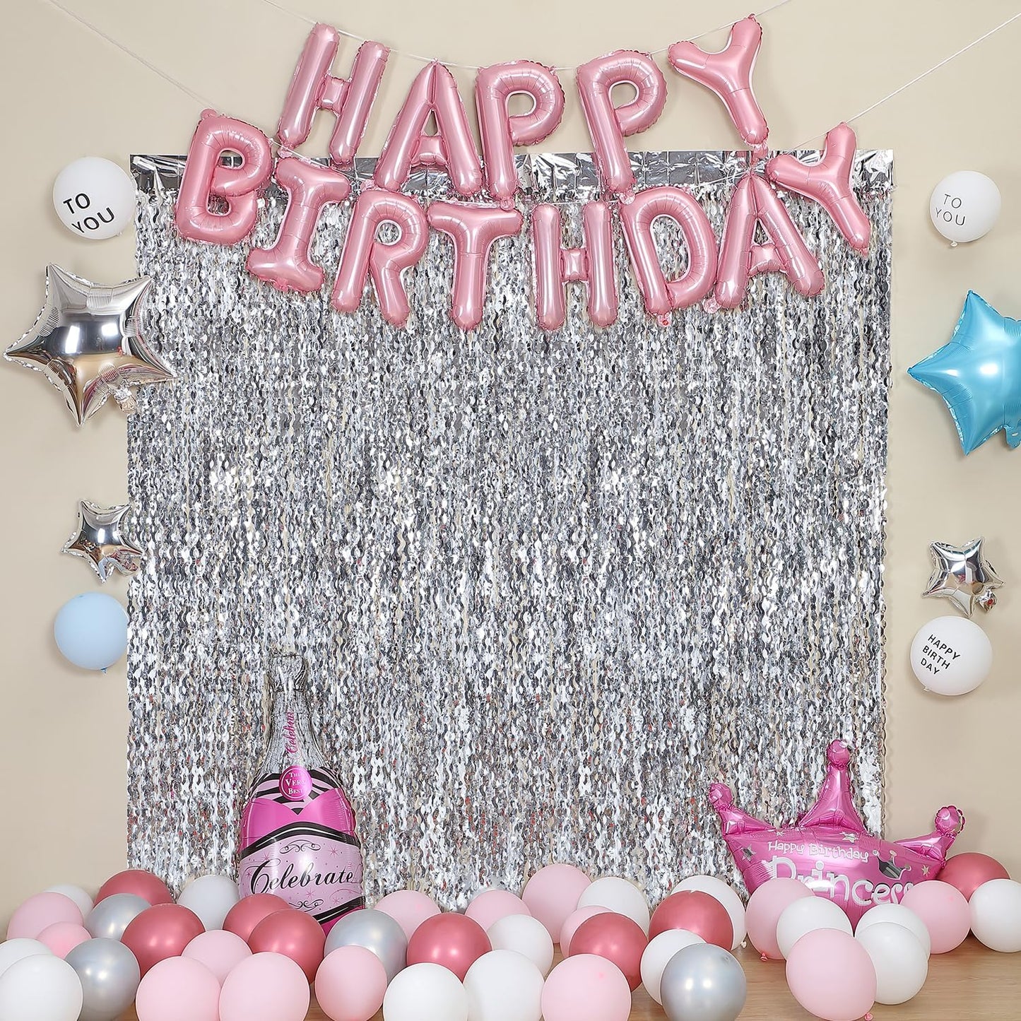 3 Pack Colorful Foil Fringe Curtain Backdrop - 6.6 x 3.3 ft Wavy Rainbow Tinsel Backdrop Curtain Metallic Streamers Iridescent Holiday Photo Booth Party Decorations