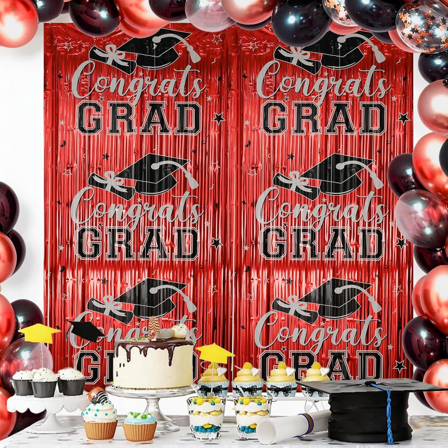 Gradution Party Suppiles Backdrop Decoration 2026, Claas of 2026 Streamer Tinsel Foil Fringe Curtains, Photo Booth Prop Backdrop, Black Grad Photo Backgrounds