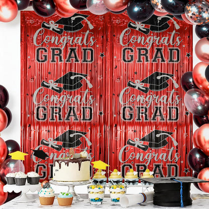 Gradution Party Suppiles Backdrop Decoration 2026, Claas of 2026 Streamer Tinsel Foil Fringe Curtains, Photo Booth Prop Backdrop, Black Grad Photo Backgrounds