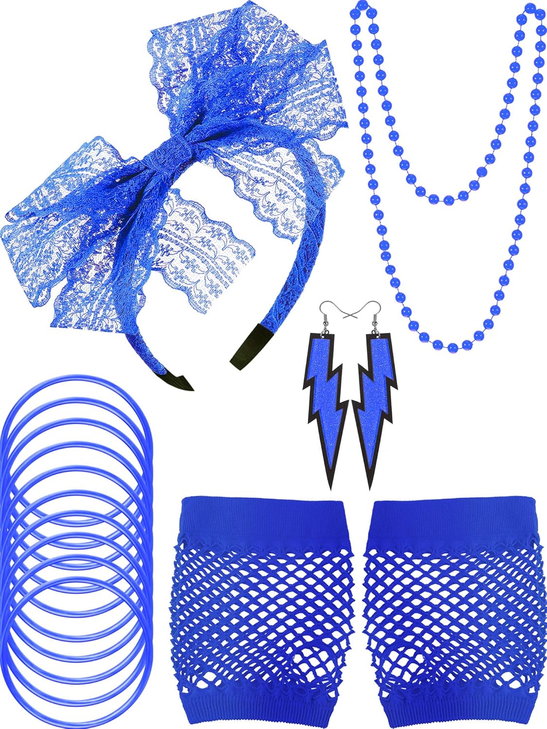 Blulu 80s Accessories Women Lace Headband Earrings Fishnet Gloves Necklace Bracelet for 80s Retro Party Halloween