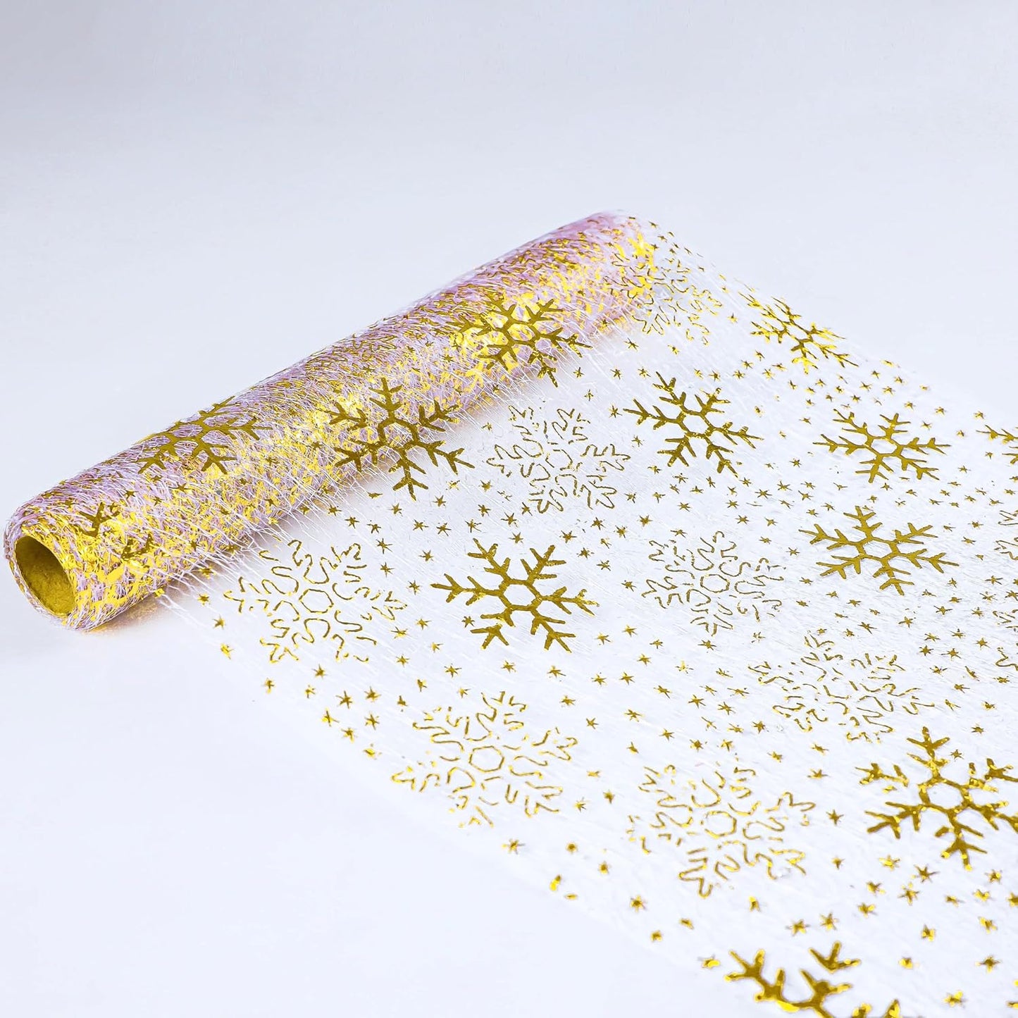 Snowkingdom 2 Pieces Gold Table Runner, Sequin Glitter Foil Metallic Thin Mesh Runner Roll 11"x108", Gold Table Decorations for Event Party, Wedding, Birthday Party, Christmas