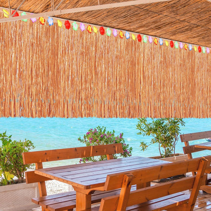Fovths Luau Grass Table Skirt Natural 9 Feet x 29.5 Inch Hawaiian Table Skirt for Tropical Hawaiian Party Decorations Luau Costume Party, Straw Yellow