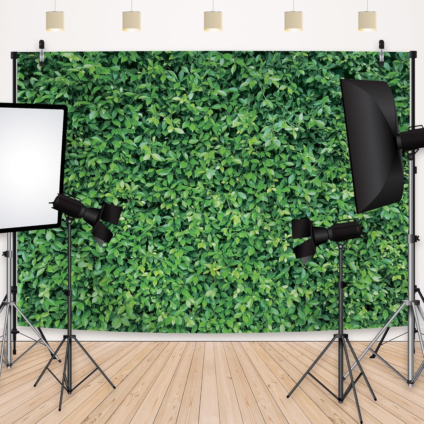 Green Leaves Backdrop - Nature Greenery Polyester Photography Background for Birthday Wedding Decor Soft Fabric Wall Banner | Baby Shower, Safari, Dinosaur Theme Photo Booth(7x5ft)