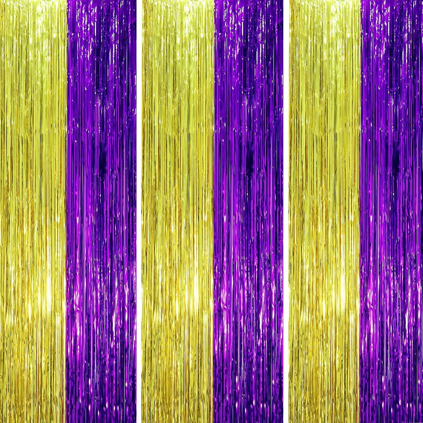 Voircoloria 3 Pack 3.3x8.2 Feet Gold Foil Fringe Backdrop Curtains, Tinsel Streamers, Fringe Backdrop for 2025 New Years Eve, Graduation, Birthday, Baby Shower, Gender Reveal, Disco Party - Colors B