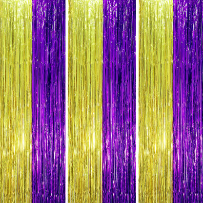 Voircoloria 3 Pack 3.3x8.2 Feet Gold Foil Fringe Backdrop Curtains, Tinsel Streamers, Fringe Backdrop for 2025 New Years Eve, Graduation, Birthday, Baby Shower, Gender Reveal, Disco Party - Colors B
