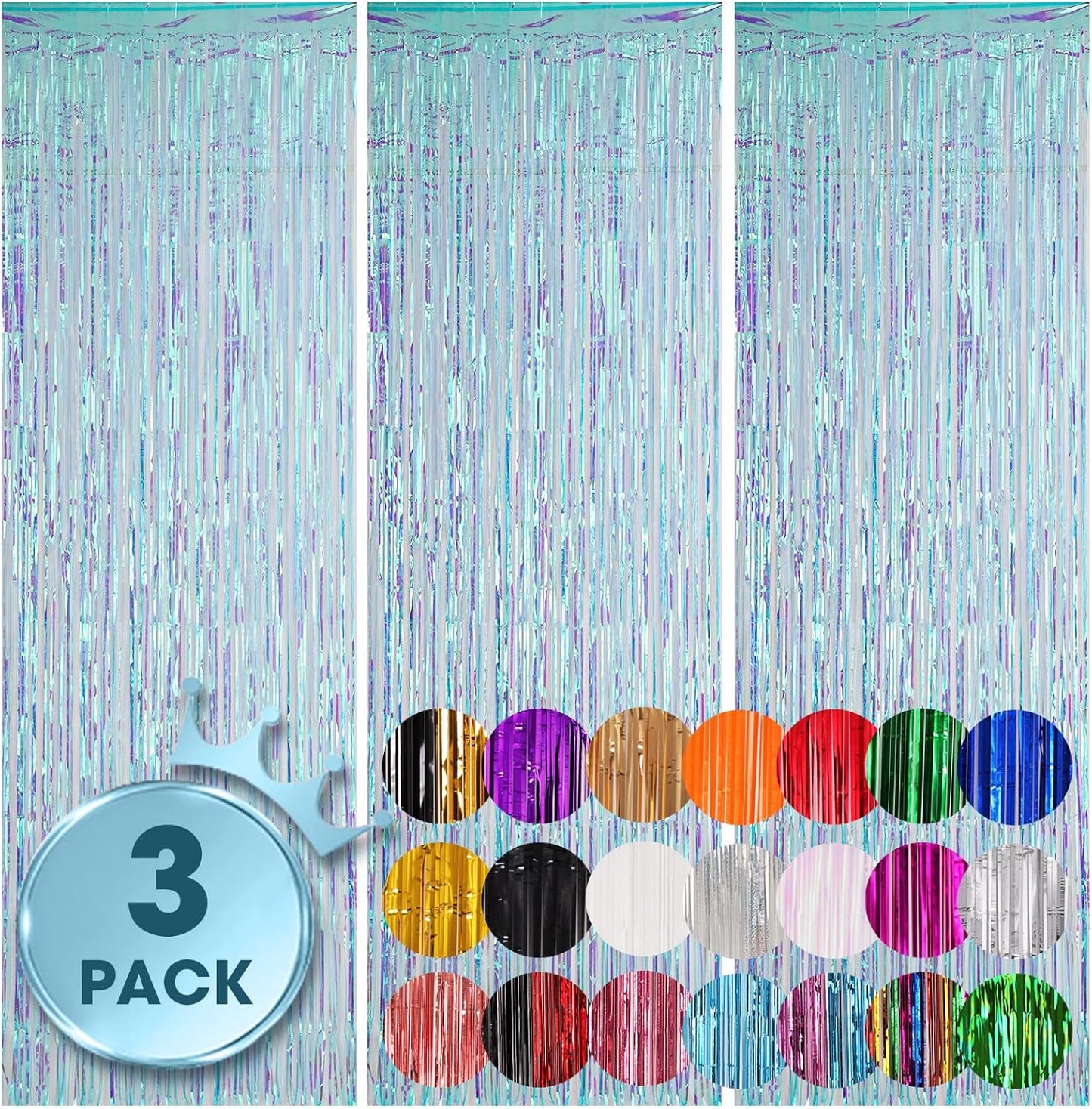 Voircoloria 3 Pack 3.3x8.2 Feet Gold Foil Fringe Backdrop Curtains, Tinsel Streamers, Fringe Backdrop for 2025 New Years Eve, Graduation, Birthday, Baby Shower, Gender Reveal, Disco Party - Colors B