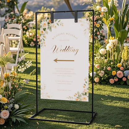 Wedding Sign Stand, Black Wedding Welcome Sign, Wedding Sign Holder with Storage Bag and Leather Sign Hanging Straps, Easel Stand for Sign, Welcome Sign for Party