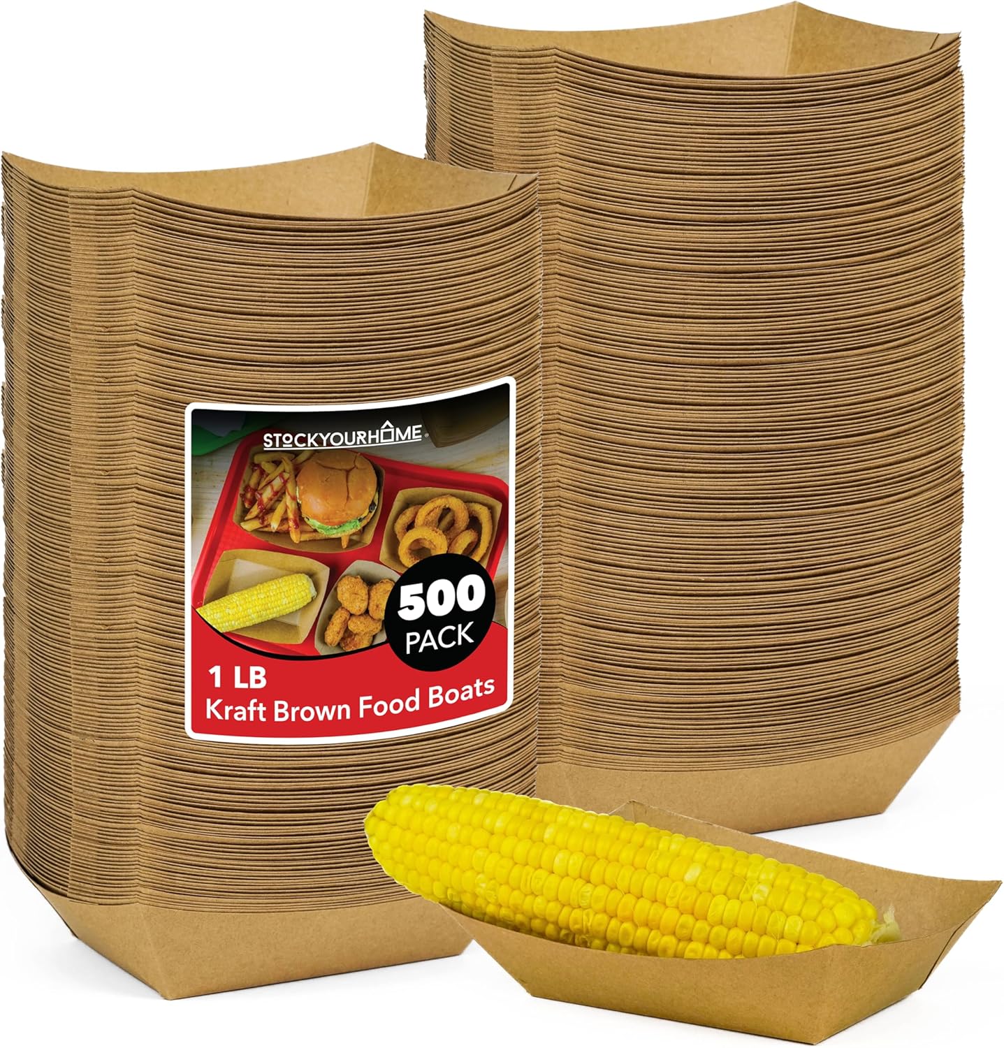 [250 Pack] Medium Disposable Brown Kraft Paper Food Trays, 1-Lb Concession Tray, Serving Boats for Party Snacks, Taco Bar, Seafood, Nachos Plates