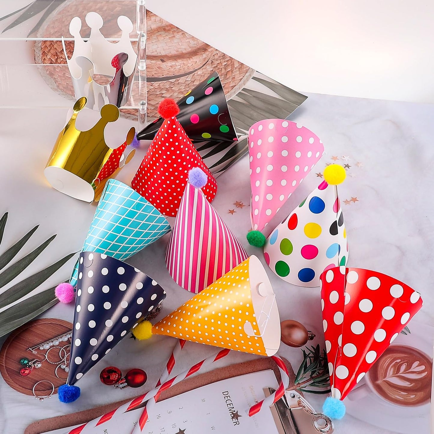 Mini Party Cone Hats for Stuffed Animals - Assorted Birthday Hats for Dolls Dogs Cats Rabbits Puppies Pet Toys