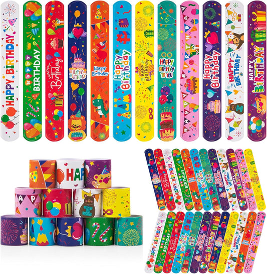 36 Pcs Happy Birthday Slap Bracelets for Kids Birthday Bracelets Bulk for classroom Snap Bracelet Party Favors Supplies for Boys&Girls Special day Wristbands for Classroom supplies Holiday Gifts
