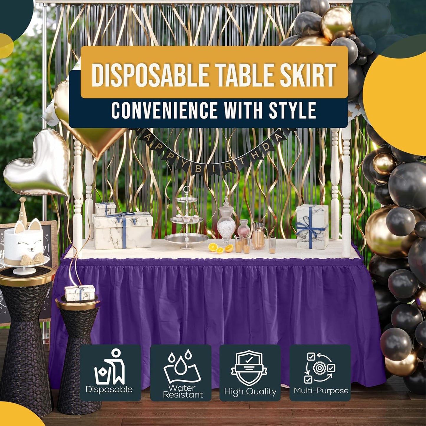 Exquisite Ruffle Table Skirt Black 6 Pack 14 Ft Long Table Skirts for Rectangle Tables 6ft Plus or Round Tables Skirts with Adhesive Strip for Gender Reveal Decor & Happy Birthday Parties