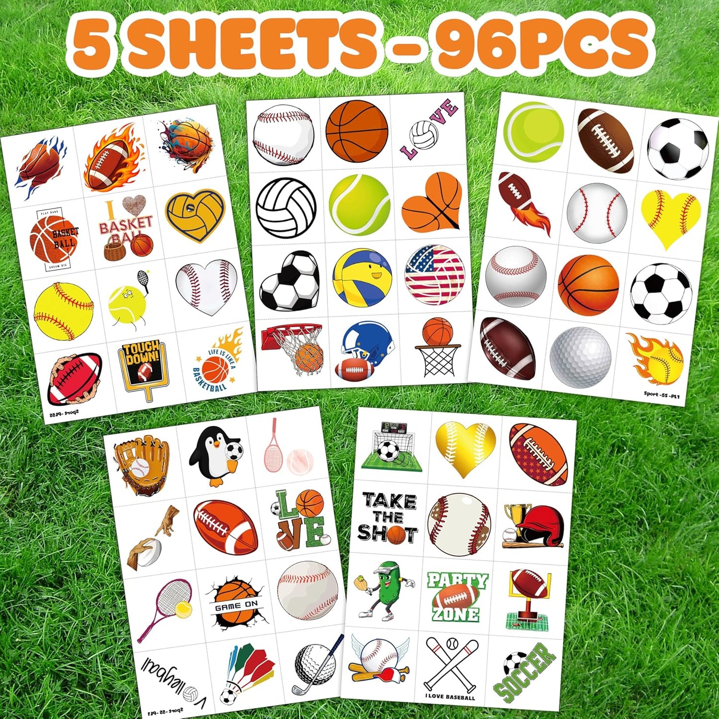 60 PCS Sports Ball Pre-Cut Temporary Tattoos Themed Birthday Party Decorations Favors Supplies Decor Basketball Football Baseball Soccer Tattoo Stickers Gifts For Boys Girls Class Prizes Carnival