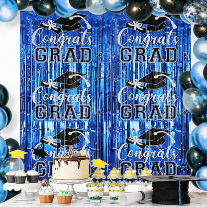 Gradution Party Suppiles Backdrop Decoration 2026, Claas of 2026 Streamer Tinsel Foil Fringe Curtains, Photo Booth Prop Backdrop, Black Grad Photo Backgrounds