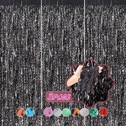 3 Pack Colorful Foil Fringe Curtain Backdrop - 6.6 x 3.3 ft Wavy Rainbow Tinsel Backdrop Curtain Metallic Streamers Iridescent Holiday Photo Booth Party Decorations