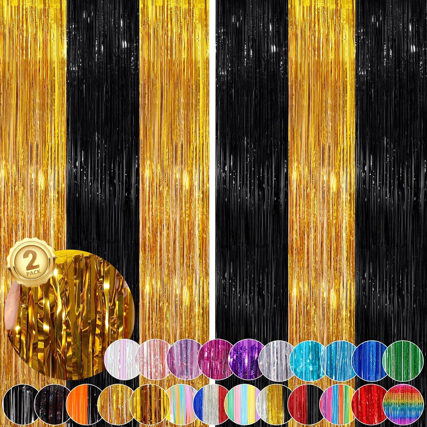 Black Fringe Curtain Party Streamers 2Pack 3.3x8.3 Ft Foil Fringe Backdrop Curtains for Birthday Wedding Bridal Baby Shower Halloween Decor Tinsel Streamers Black Party Decorations Door Streamers