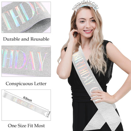 COCIDE Birthday Girl Headband & Sash - Birthday Crown for Women & Girls Pink Glitter Letter Tiara Birth Day Decorations Accessories Gift for Her (A1 Pink)