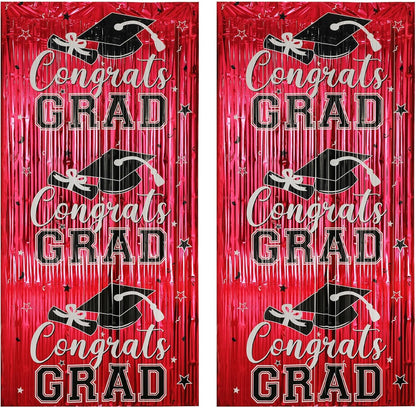 Gradution Party Suppiles Backdrop Decoration 2026, Claas of 2026 Streamer Tinsel Foil Fringe Curtains, Photo Booth Prop Backdrop, Black Grad Photo Backgrounds