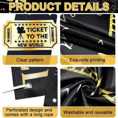 Graduation Decorations Class of 2026 Graduation Party Photo Booth Prop Black Gold Movie Background Congrats Grad Backdrop Banner for Middle High School College Party Decorations
