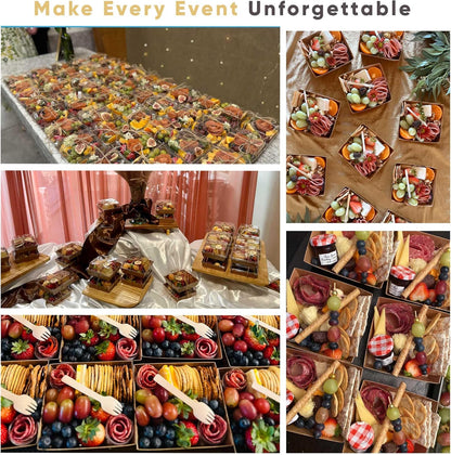Leafiew 50 Pack Small Charcuterie Boxes with Clear Lids - To Go Paper Mini Charcuterie Box, Disposable Food Containers, 5Inch Dessert Boxes - Sandwich, Cookie, Sushi, Cake Slice, Strawberries (Brown)