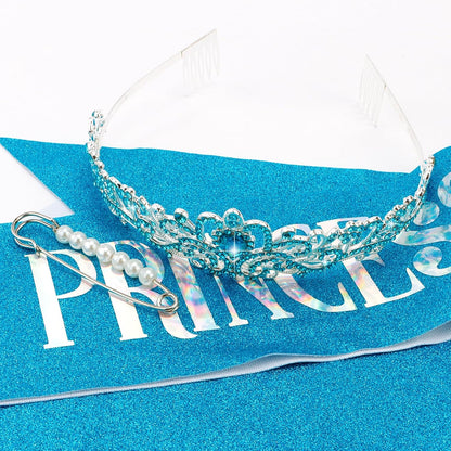 CIEHER Princess Crown and Birthday Sash Set, Pink Tiara for Women, Birthday Decorations for Girls, Gifts