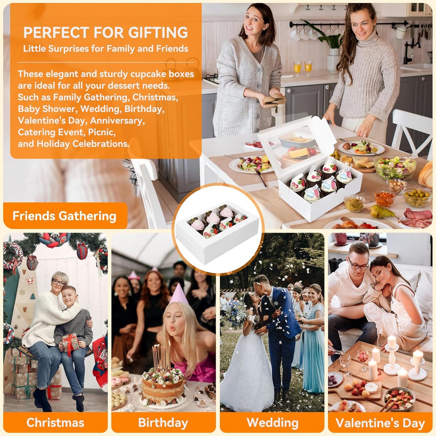 30-Set Cupcake Boxes Bulk with Clear Display Window Hold 6 Standard Cupcakes, Disposable Food Grade White Cupcake Carrier Cupcake Container, Perfect for Cupcakes Muffins Cookies Pastries