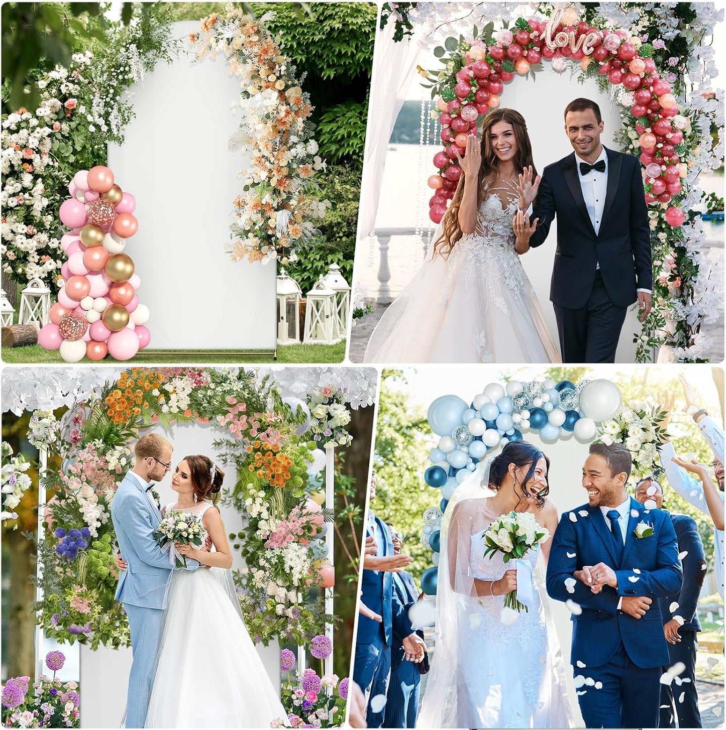 7.2FT Metal Arch Backdrop Stand and Cover Set, Gold Wedding Backdrop Arch Stand with Cover, Balloon Arch Stand with White Arch Cover for Birthday Party Baby Shower Graduation Ceremony Decorations