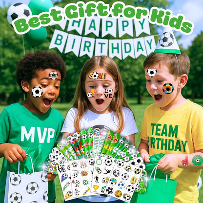 Cherisnowy 72 PCS Soccer Party Favors - 48 Temporary Pre-Cut Tattoos & 24 Slap Bracelets - Fun Party Favors for Boys & Girls, Birthday Goodie Bag Fillers, Baby Shower Gifts, Classroom Rewards