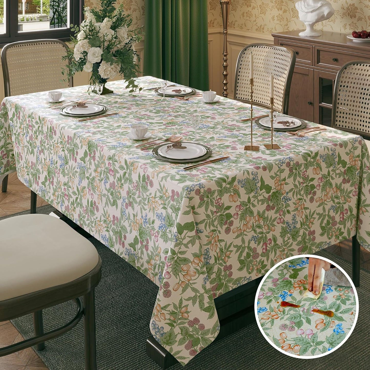 Rectangle Table Cloth,100% Waterproof Tablecloth Oil Proof Spill Proof Vinyl Table Cloth, Wipe Clean Plastic Table Cover for Dining, Camping, Indoor and Outdoor 52" x 70",Leaves