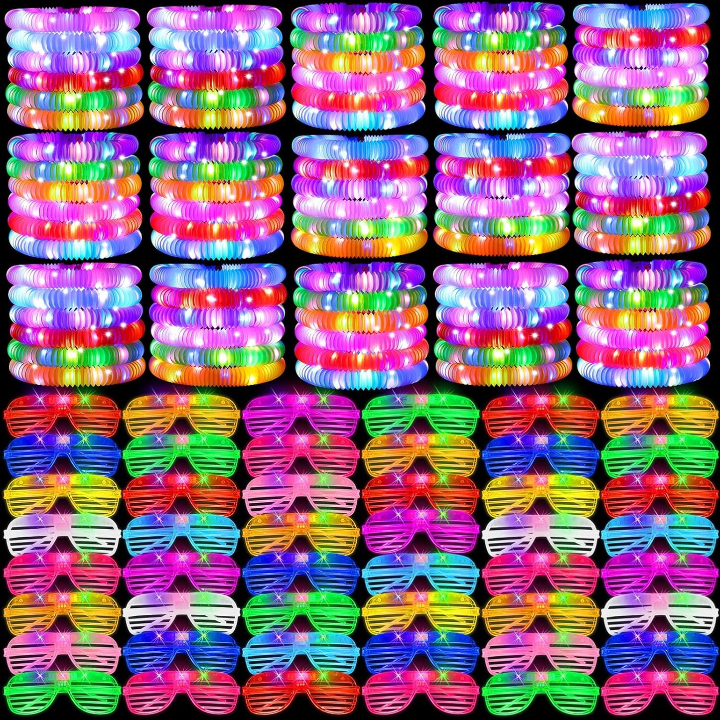 Oleitodh Glow in the Dark Party Supplies Set Bulk Neon Party Favor Toys Includes 30 Led Light up Glasses 10 Color 30 Light up Foam Sticks Bulk for Disco Wedding Birthday Concert Halloween Raves Party