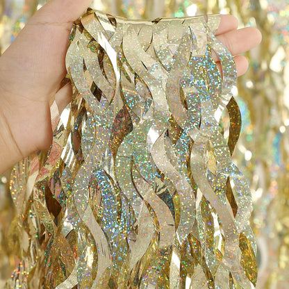 3 Pack Colorful Foil Fringe Curtain Backdrop - 6.6 x 3.3 ft Wavy Rainbow Tinsel Backdrop Curtain Metallic Streamers Iridescent Holiday Photo Booth Party Decorations